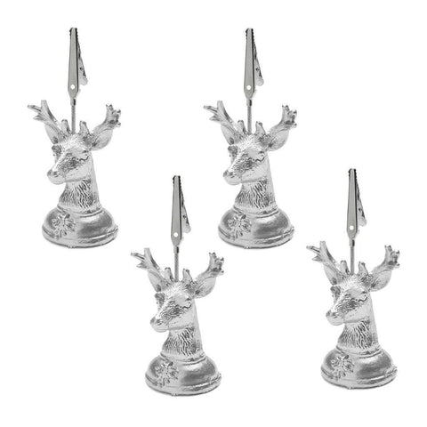 Harman Lodge Silver Dimensional Stag Deer Reindeer Placecard Photo Holder Set of 4