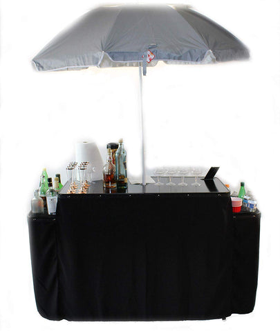 World Outdoor Products Professional Portable Folding Bartenders Table with Umbrella,Twelve Bottle Holders,Decorative Skirt, Custom Carry/Storage Bag