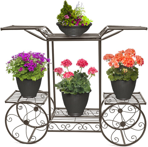 Sorbus Garden Cart Stand & Flower Pot Plant Holder Display Rack, 6 Tiers, Parisian Style - Perfect for Home, Garden, Patio (Bronze)