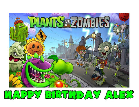 Plants Vs Zombies Edible Image Photo Sugar Frosting Icing Cake Topper Sheet Personalized Custom Customized Birthday Party - 1/4 Sheet - 76567
