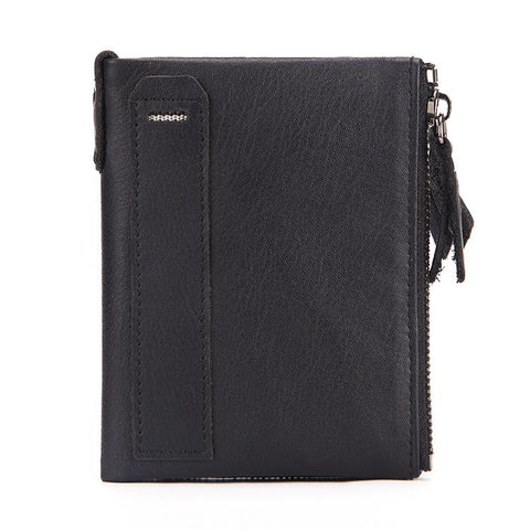RFID Antimagnetic Genuine Leather Double Zipper Pocket Wallet For Women Men