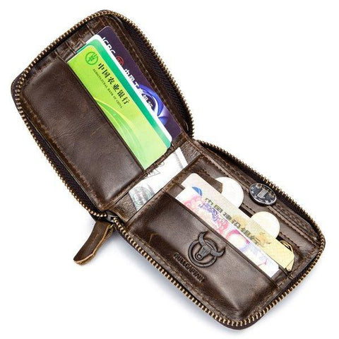 Antimagnetic Vintage Genuine Leather 11 Card Slots Coin Bag Trifold Wallet For Men