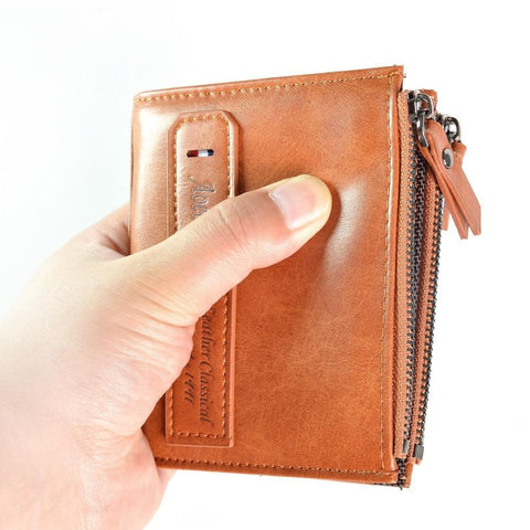 AOEO Men Wallets Short Double Zipper Coin Purse Small Vintage Purse Male Small Bag Slim Money Bag Pochette Mini Wallet For Men