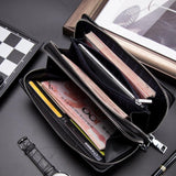 Men Wallet With Coin Pocket Double Zipper Business Genuine Leather