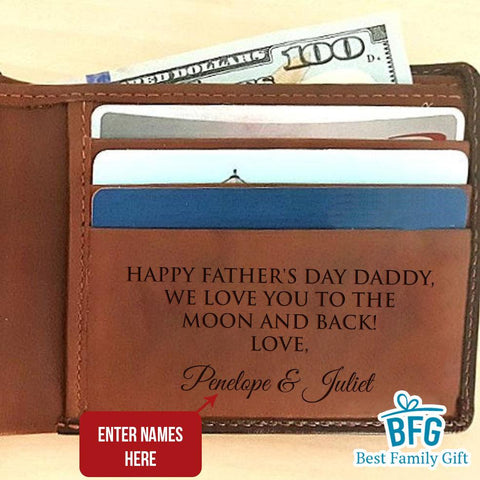 We Love You To The Moon And Back - Personalized Men's Leather Wallet