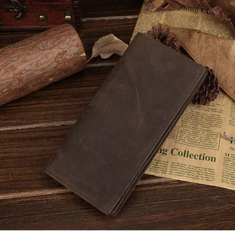 1008 Retro Casual Genuine Leather Cowhide Crazy Horse Simple Long Card Cash Photo Walle Coin Purse Handbag for Man 50