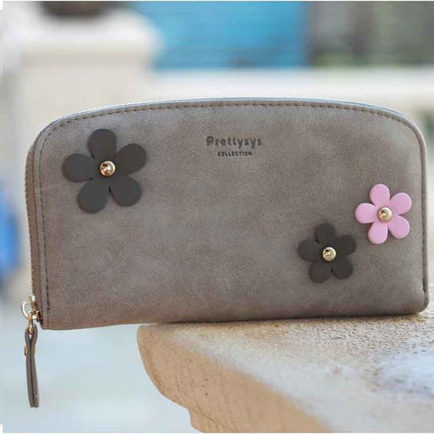 2016 Fashion Round Wallet Candy Color Floral Clutch Nubuck Leather Clutch Lady Zipper Sweet Money Purse Mobile Bag Women Wallets