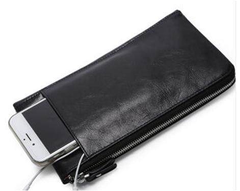 Bopai Leather Wallets Black Thin Card Holder Wallet Zipper Genuine Leather Men Clutch Bags Multifunctional Mobile Wallet Case