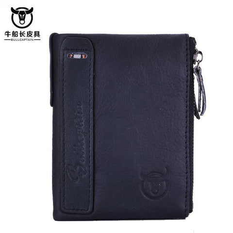 BULL CAPTAIN Vintage BIFOLD brand leather MEN wallets cowhide zipper SHORT money wallet hasp card holder small coin purse  #QB06