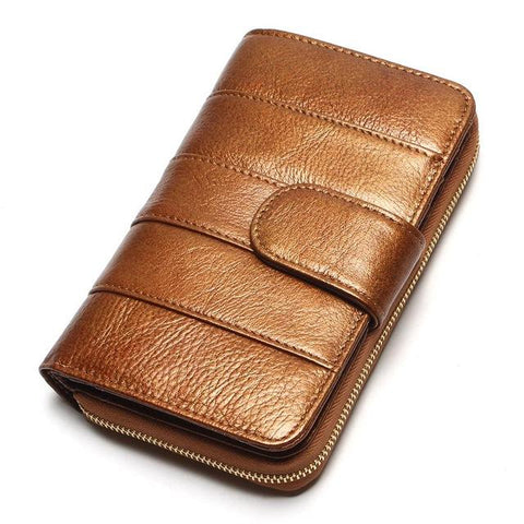 2017 New Style Layer Of Import Oil Wax Cowhide Medium Paragraph Buckle Leather Wallet Women's High Quality Purse