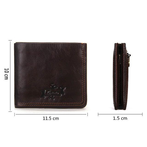 CONTACT'S Men Casual Genuine Cowhide Leather Wallet Vintage Design Small Coin Purse Male Short Slim Zipper Wallets
