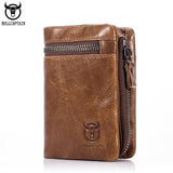 BULL CAPTAIN 2017 CASUAL Short Trifold Hasp Zipper Wallet MEN Coffee Cow Leather Wallet Coin Pocket Money Purse Bag Card Holder