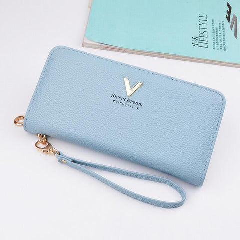 Brand Designer Leather Wallets Women Purses Zipper Long Coin Purses Money Bags Card Holders Clutch Wristlet Phone Wallets Female