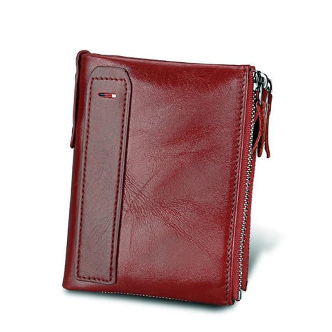 Crazy Horse Genuine Leather Men Wallets Credit Business Card Holders Double Zipper Cowhide Leather Wallet