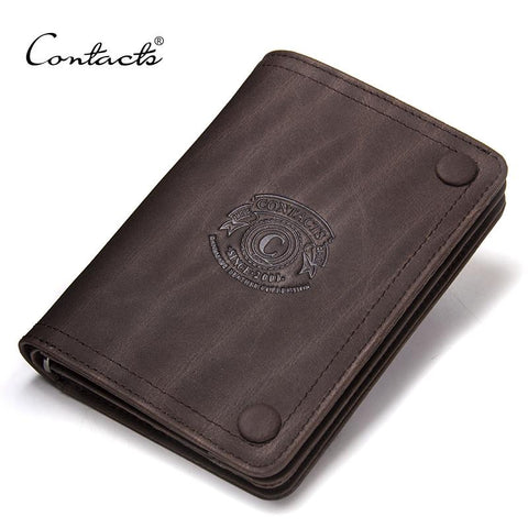 2017 Men Wallets CONTACT'S Brand Design  Crazy Horse Cowhide Leather Male Clutch Wallets Coins Purse Photo Holder Card Holders