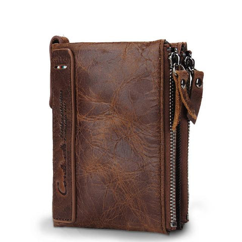 CONTACT'S HOT Genuine Crazy Horse Cowhide Leather Men Wallet Short Coin Purse Small Vintage Wallets Brand High Quality Designer