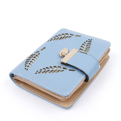 2017 Design Women's Purse Zipper Leather Ladies Wallet Women Luxury Brand Small Female Wallet Hollow Leaves for credit cards