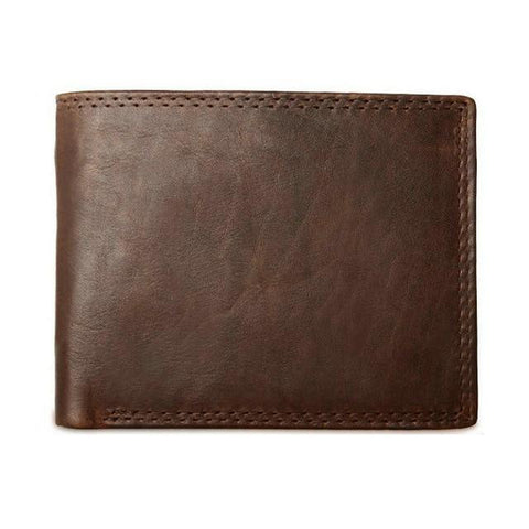 GENODERN Cow Leather Men Wallets with Coin Pocket Vintage Male Purse Function Brown Genuine Leather Men Wallet with Card Holders