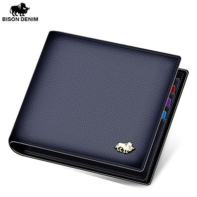 BISON DENIM Leather Men Wallet Brand Luxury Leather Wallets Office Male Wallet Mature Man Bifold Wallet Small Purse n4470-3