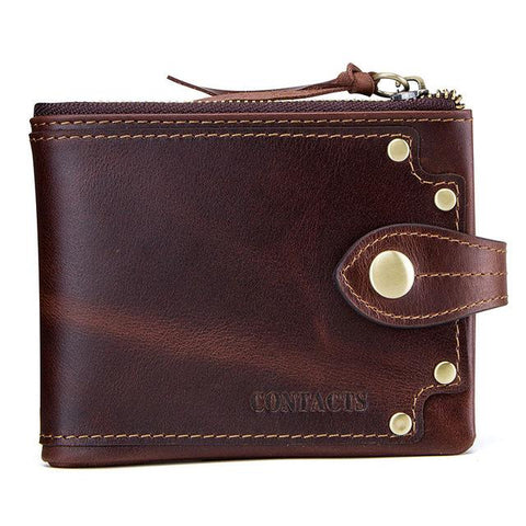 crazy horse cowhide leather men wallets short men's purse card holder male carteira masculina zipper cartera hombre