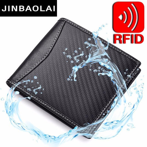 RFID Blocking Genuine Leather Wallet Carbon Fiber 3D Special Waterproof Wallet Slim Wallet Front Pocket Minimalist Bifold Wallet