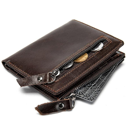 Men's Genuine Leather Zip-Closure Wallet